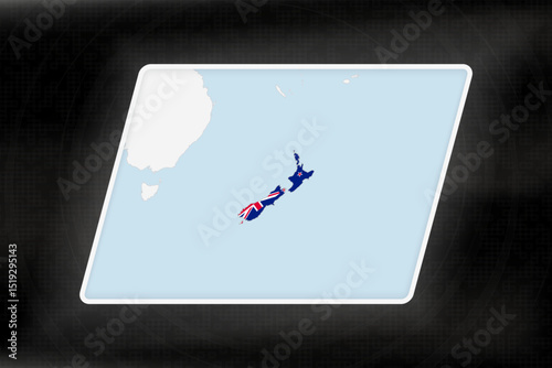 New Zealand Highlighted in Flag Colors on Geographic Map.