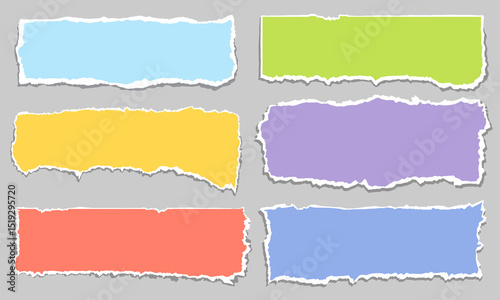 Color Paper tear, Ripped paper. Paper note pieces. Templates for poster design, banner, mockup, flyer, mood board, brochure, photo album. Vector Illustrations
