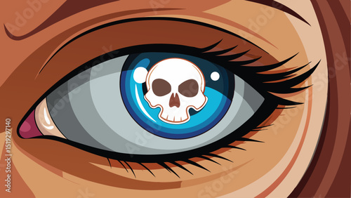 Cartoon Eye with Skull Reflection A Visual Symbol of Mortality and Perception