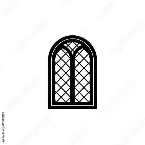 Ornate Gothic Window with Intricate Floral Details and Arched Design in Black and White