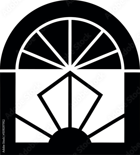 Ornate Gothic Window with Intricate Floral Details and Arched Design in Black and White