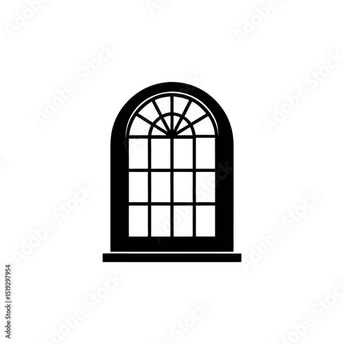 Ornate Gothic Window with Intricate Floral Details and Arched Design in Black and White