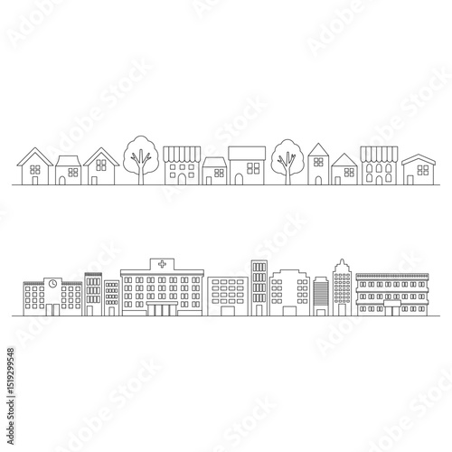 街のイラストの線画