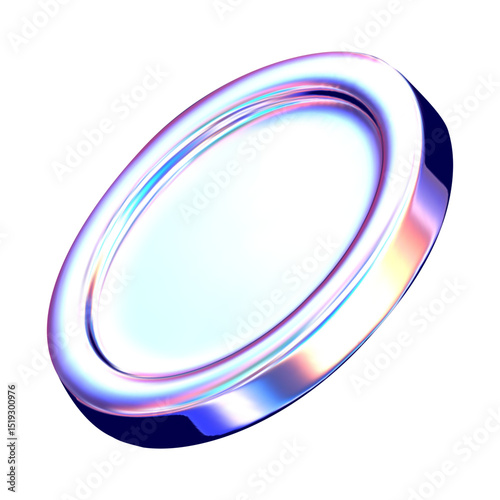 3d neon coin isolated on transparent background. Holographic shape. Vector illustration