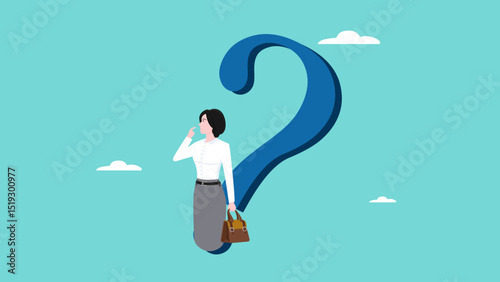 choosing concept, confused businesswoman thinking with big question mark concept vector illustration