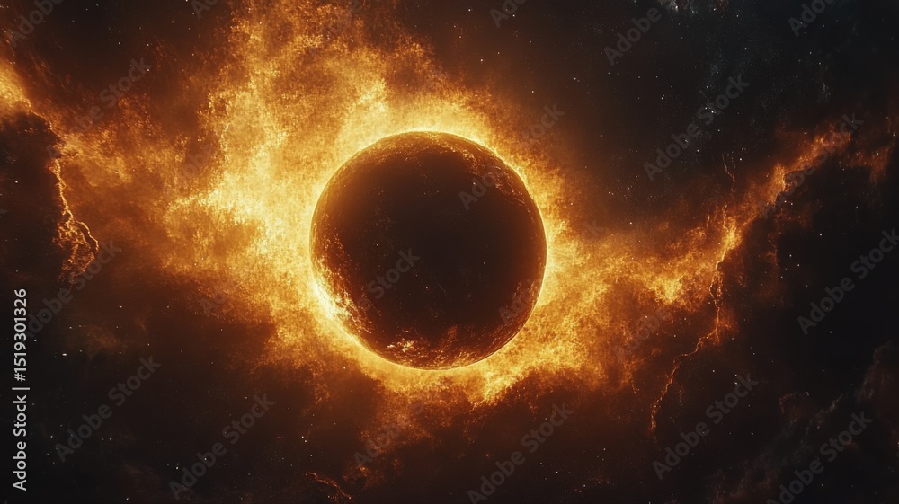 Fototapeta premium Fiery Planet or Star in Cosmic Nebula planet star fiery nebula cosmic space universe cosmos sun fire