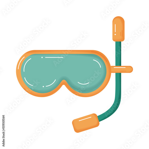 Diving mask isolated on transparent background with watercolour texture.  Summer accessory.  Diving mask icon. Travel sign.  Cartoon flat style. Design element for web. Vectorur illustration