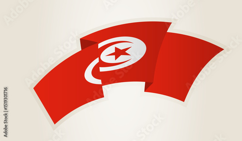 Tunisia Flag in Abstract Ribbon Shape, National Symbol of the Tunisia.