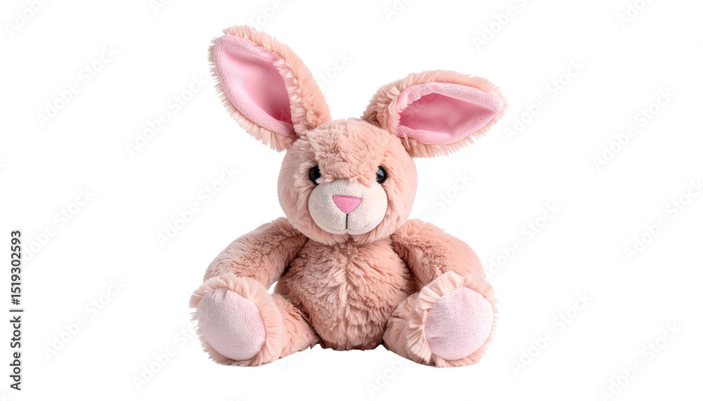 Obraz premium Kawaii-style baby bunny plush toy, soft pastel tones, oversized ears, isolated object Isolated on solid white Background Png 