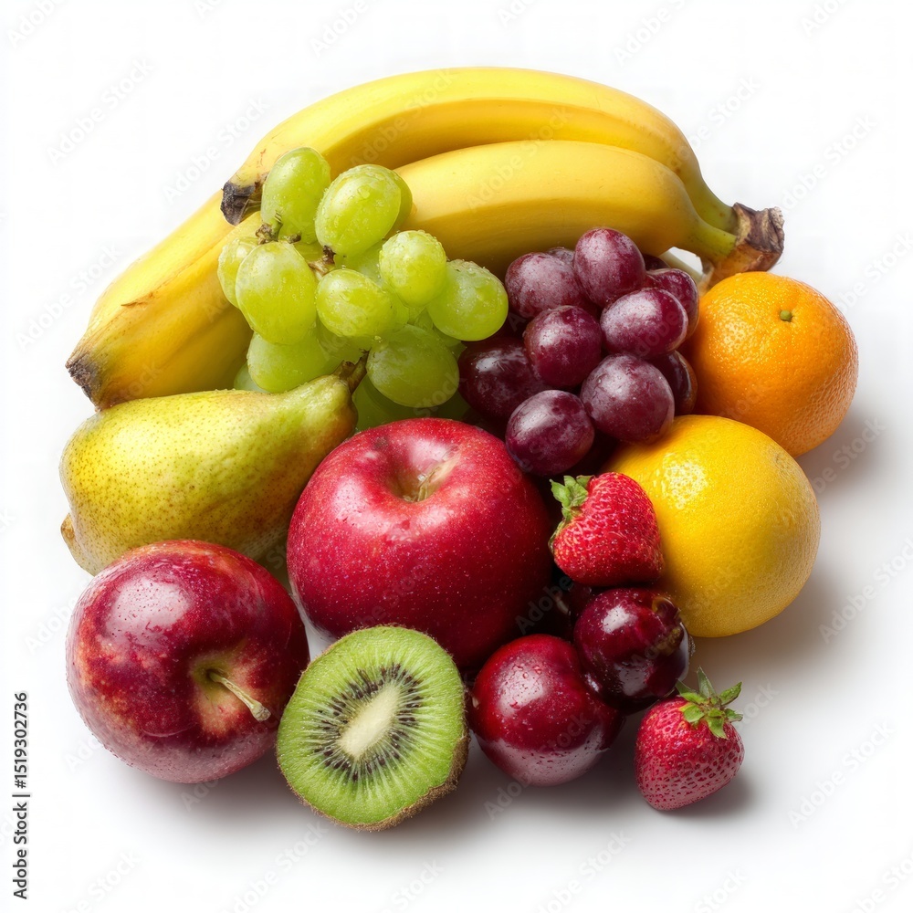 Assortment Of Fresh Fruits On White Background Assortment Of Fresh Fruits On White Background