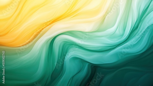 Abstract blue-green gradient background with watery texture diffusion and flowing curved motifs. Ethereal corporate design for eco-branding, business reports, digital media, sustainable packaging and 