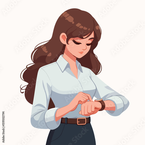young female boss is looking at her watch