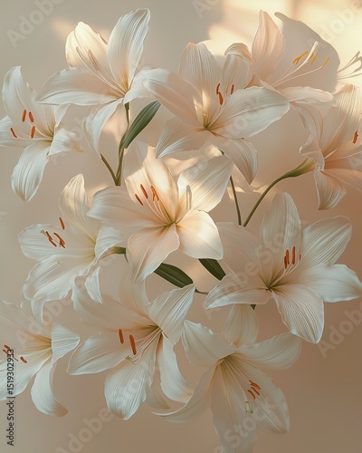 Elegant White Lilies Illuminated by Soft Sunlight lilies white elegant sunlight lily flower floral