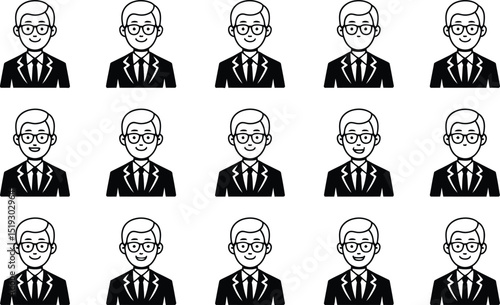 Business professionals portrait collection featuring men in suits and glasses ideal for corporate concepts