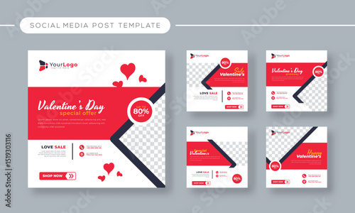 Valentine’s Promo Banner Template – Vector Social Media Post Design for Holiday Sale, Romantic Gift Campaign, and Love Marketing