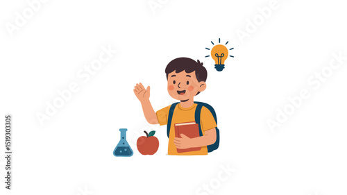 Back-to-School Student with Chemistry Flask and Ideas