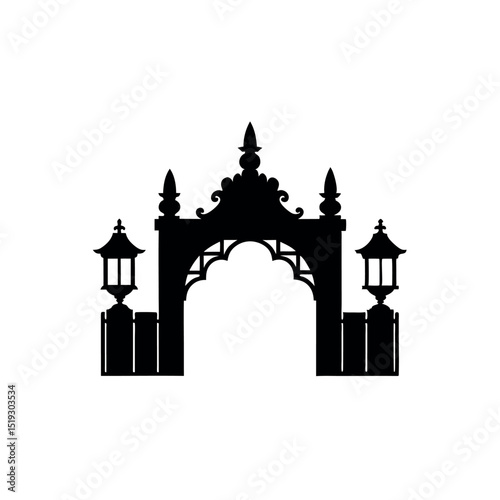 Weathered Threshold Iconic Metal Gate Emblem Old World Access Vector Logo of Vintage Metal Gate