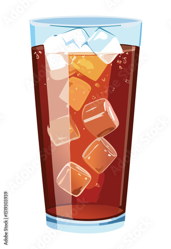 Fizzy Beverage with Ice - Vector Illustration