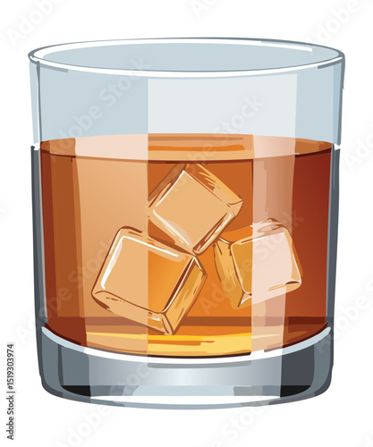 Amber Drink Glass Ice - Vector Illustration