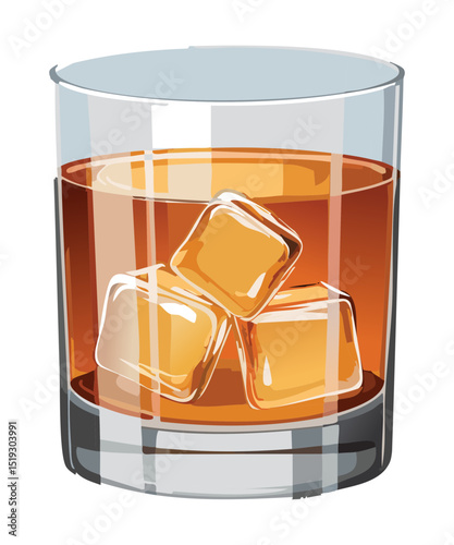 Whiskey Cold Beverage Glass - Vector Illustration
