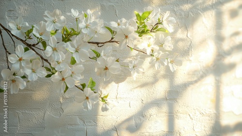 Delicate White Flowers with Sunlight and Shadow on Textured Wall sunlight shadow delicate floral pet