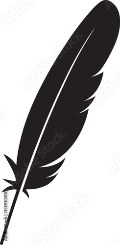 Elegant black feather vector icon .