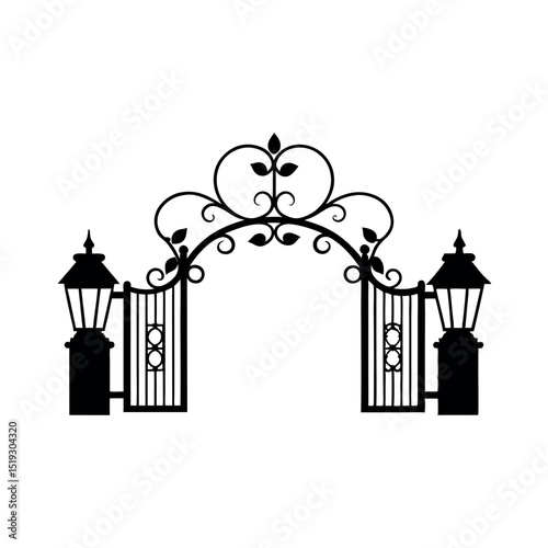Weathered Threshold Iconic Metal Gate Emblem Old World Access Vector Logo of Vintage Metal Gate