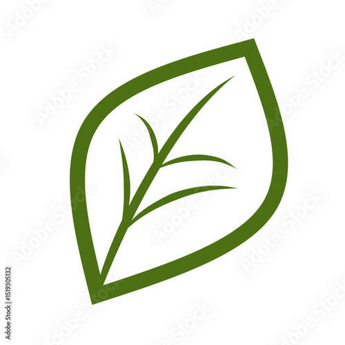 Minimalist Green Leaf Line Art Vector Icon
