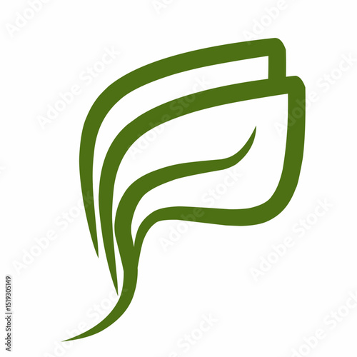 Minimalist Green Leaf Line Art Vector Icon
