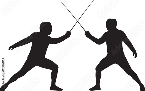 Fencing Silhouette Clipart Vector - Duel, Combat & Sword Fighting Graphic photo