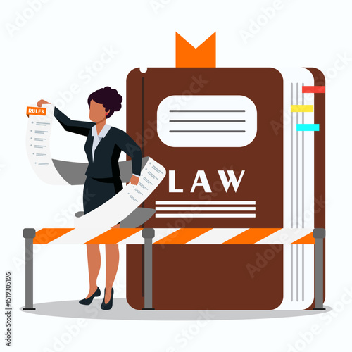 Businesswoman studying rules and regulation standards. Concept of company policy, corporate law and business ethics.