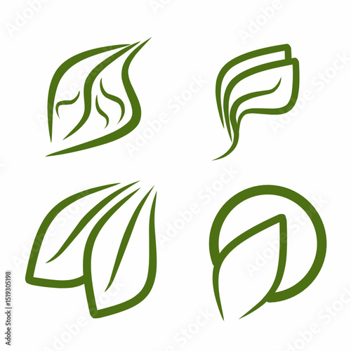 Minimalist Green Leaf Line Art Vector Icon