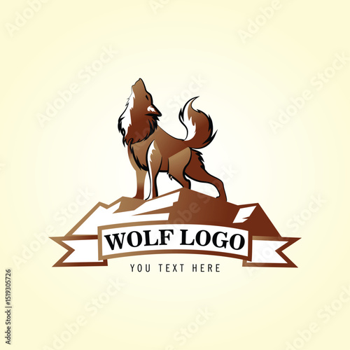 Retro Style Wolf Logo on Mountains – Vintage Wilderness Vector Design