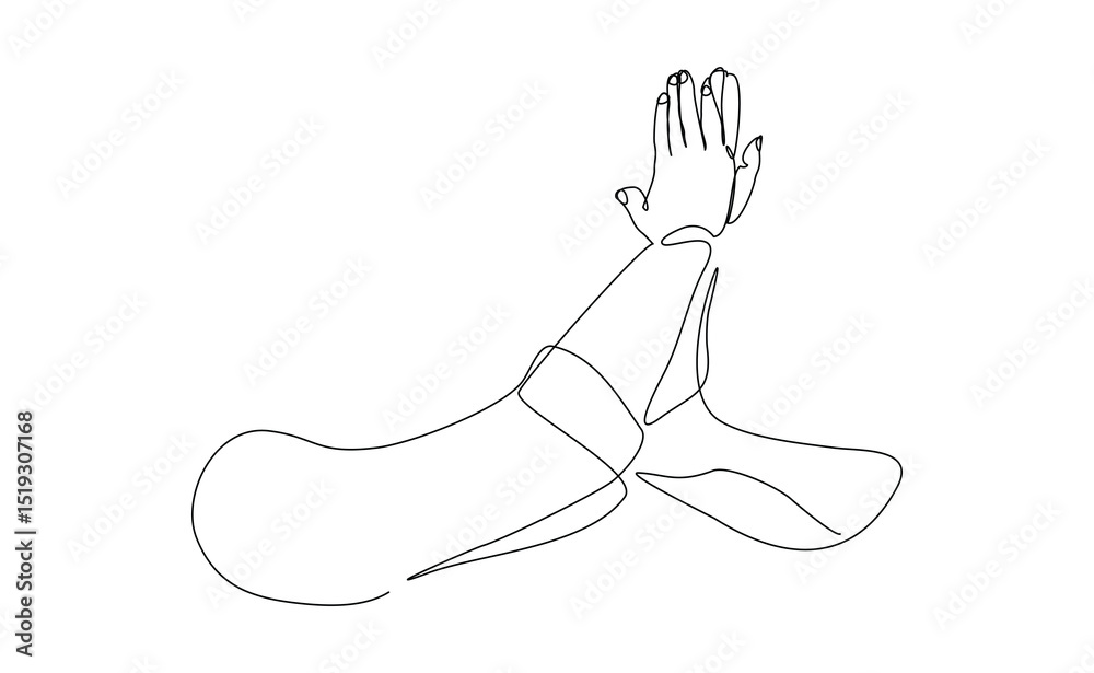 Obraz premium Continuous line drawing of two hands clapping high five gesture. Business teamwork success sketch art editable stroke vector illustration