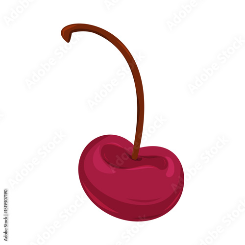 Bright cherry with a smooth surface and slender stem on a white background
