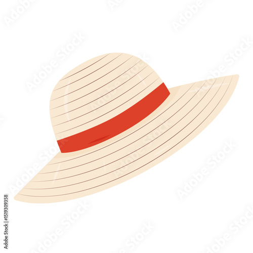 Wide brimmed summer hat with a red band for outdoor activities