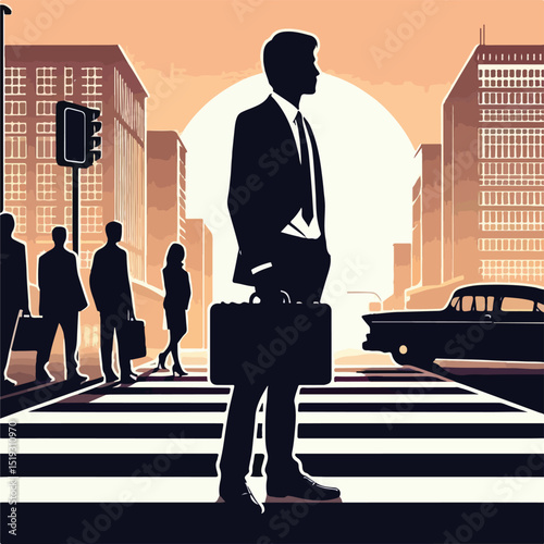 silhouette vector of a man trying to cross the road