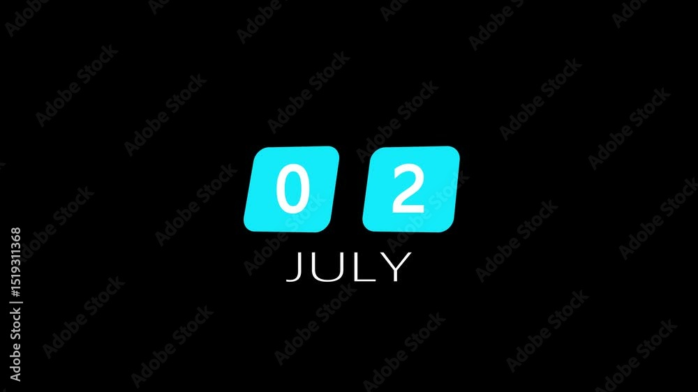A calendar from 1st July to 2nd July on a black background, marking the passing of time and the start of a new day. A calendar from 1st July to 2nd July on a black background, marking the passing of time and the start of a new day.