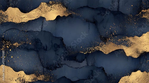 Dark navy ink overlaid on soft gold paint, creating a layered, textured pattern with depth and a rich, luxurious feel.