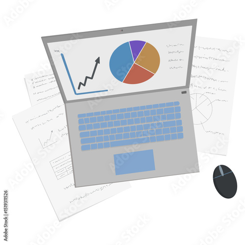 business graphs and charts on laptop