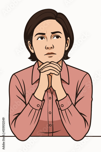 vector of young female boss thinking about the smooth running of her business