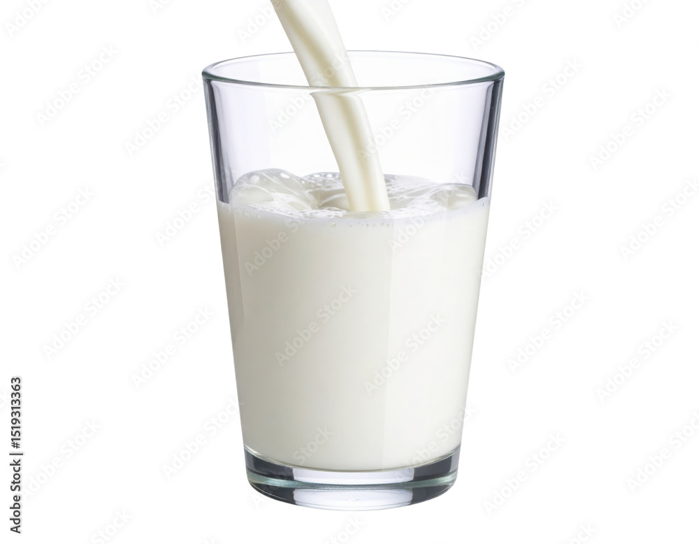 A glass is being filled with milk.