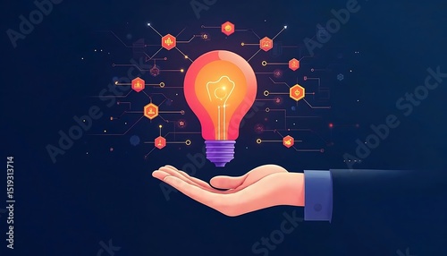 Lightbulb on Hand with Connection Circuit