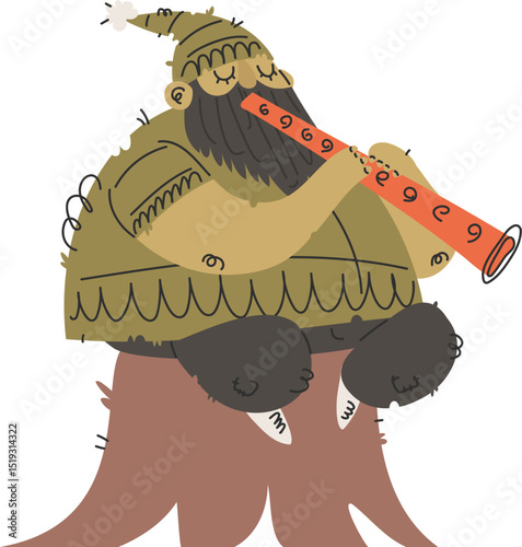 Woodland Music. A Gnomes Serenade on a Tree Stump, a Whimsical Illustration.