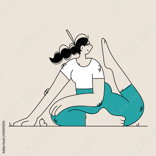 Cartoon Illustration of Woman Practicing Yoga, Health and Wellness Concept.