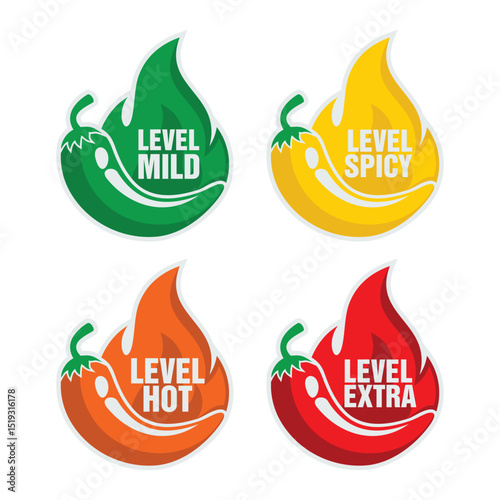 Spicy chili pepper hot fire flame icons. spicy food level icon vector template