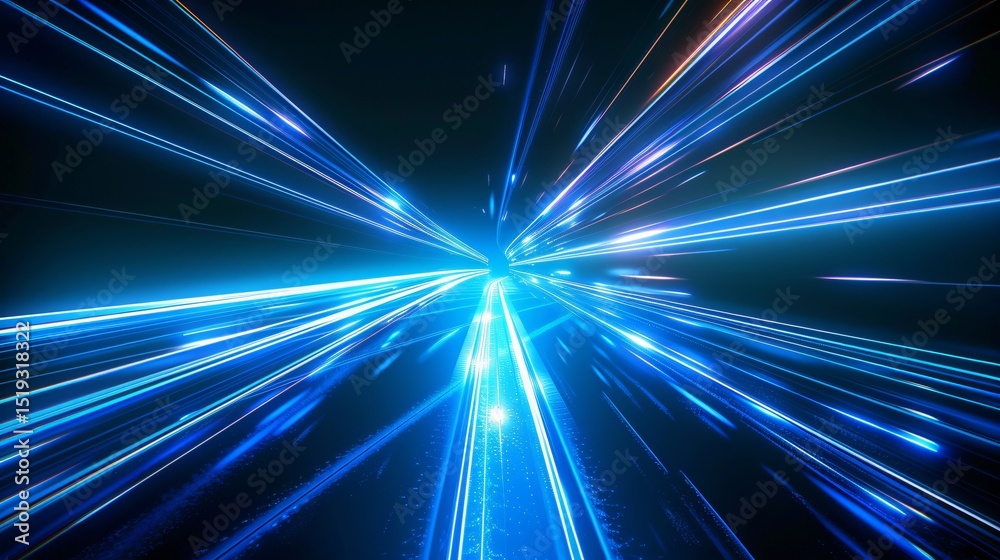 Obraz premium Abstract blue light speed background with motion blur and glowing lines, futuristic technology