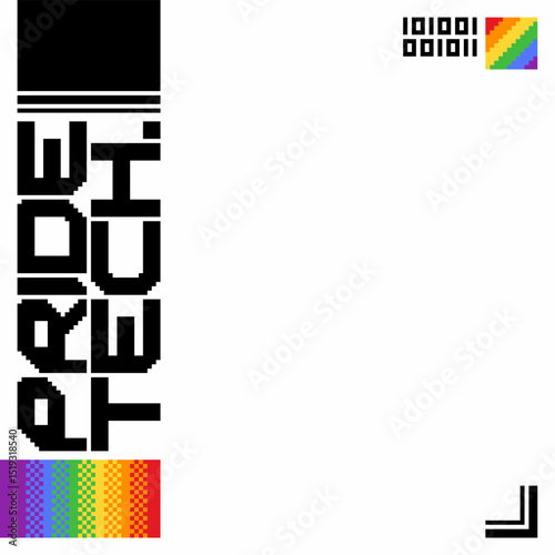 PRIDE TECH Bold Styled Brutalism Queer Technology Frame Template, White Background, Pixel Art Style