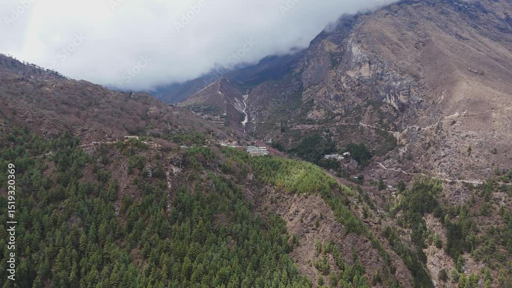 A peaceful mountain village rests along the Everest Base Camp trail, surrounded by lush green hills and stunning Himalayan views. A peaceful mountain village rests along the Everest Base Camp trail, surrounded by lush green hills and stunning Himalayan views.
