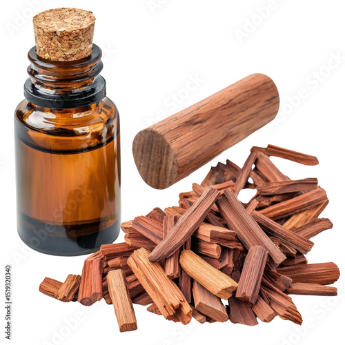 Aromatherapy Essential Oil Bottle with Sandalwood Shavings and Cork